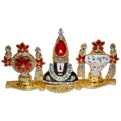 "Stone studded Shankam Chakra Balaji Idol-002 - Click here to View more details about this Product